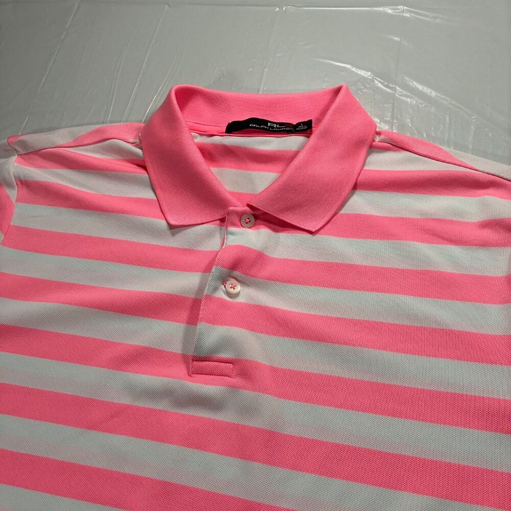 RLX Ralph Lauren Pink White Large Polo Golf Gray Logo Preppy